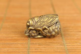 Asain Old Bronze Hand Carving Cicada Figure Statue Netsuke Noble Gift