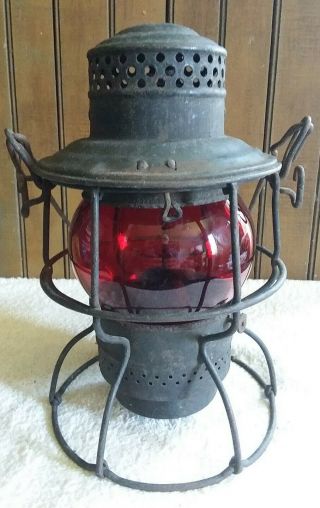 Antique Adams & Westlake Adlake Kero B&o Railroad Lantern Red Etched Globe
