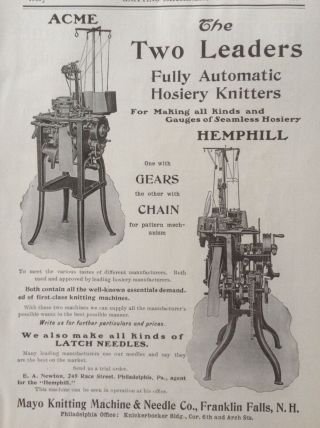 Antique 1904 Ad (f12) Mayo Knitting Machine & Needle Co.  Franklin Falls,  Nh.