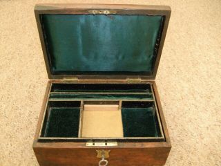 Antique Wooden Sewing Box With Lock & Key.