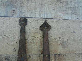 2 Antique Barn Door Strap Hinges Farm Art Iron Hand Forged Primitive 4