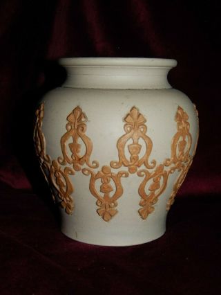 Antique Victorian Doulton Lambeth Silicon Ware Vase Lace Pattern C 1880 