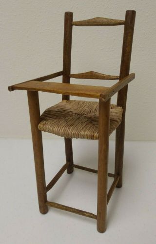 Vintage Handcrafted Collectible Miniature Wicker Wood Doll High Chair 14 " Tall