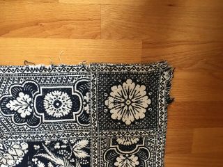 Antique Indigio Blue and White,  Loom Woven Coverlet 4