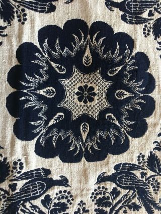 Antique Indigio Blue and White,  Loom Woven Coverlet 7