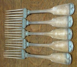 5 Heavy Antique Silver Forks Marquand Engraved Use Or Scrap For Bullion