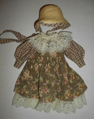 Flowered Dress & Hat For Antique Reproductin Modern Artist Doll 16 " - 17 " 41