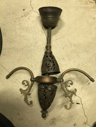 Victorian Japanned 2 Arm Electric Chandelier Brass For Restoration/parts