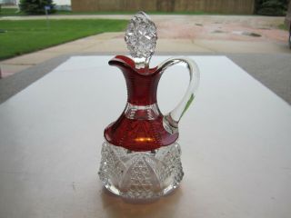 Antique Eapg Ruby Stain Glass Vinegar Cruet Bottle With Stopper Set