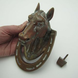 Old Large Brass Horse Head And Shoe Door Knocker