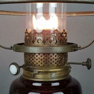 Victorian Ruby Glass Jones & Willis TRIPLEX Doty 1876 Kerosene Paraffin Oil Lamp 3