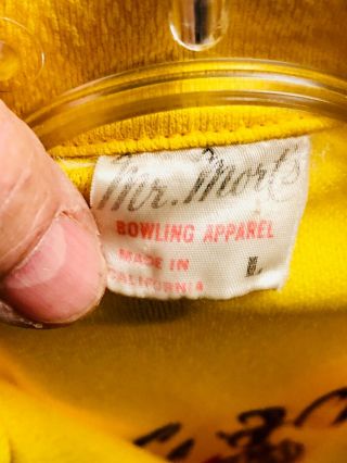 Vintage Mr.  Mort ' s Bowling Shirt Embroidered Size L Yellow Polyester Perfect 4