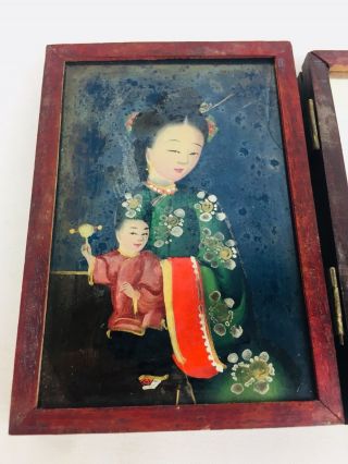 Antique Chinese Abacus w/ Reverse Painted Glass Ultra Rare Pornographic Painting 3