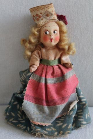 Vtg / Antique Clay / Composition Doll Strung Arms Solid Neck/legs Fabric Face 7 "