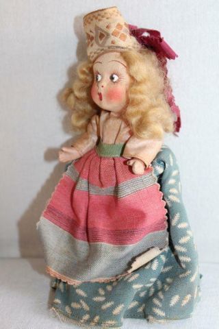 Vtg / Antique Clay / Composition DOLL Strung Arms Solid Neck/Legs Fabric Face 7 