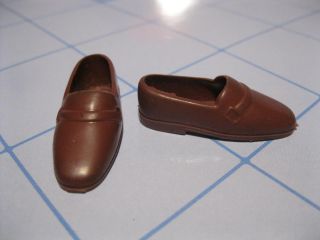 Vintage 1970s Ken Doll Dark Brown Squishy Soft Loafer Shoes - Made In Hong Kong