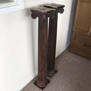 Pair Antique Architectural Solid Mahogany Reeded Column Stands Posts Bar 104 Cm 10
