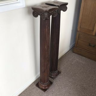 Pair Antique Architectural Solid Mahogany Reeded Column Stands Posts Bar 104 Cm 11