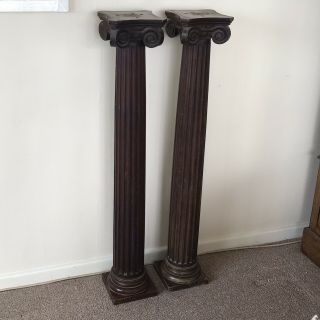 Pair Antique Architectural Solid Mahogany Reeded Column Stands Posts Bar 104 Cm 2