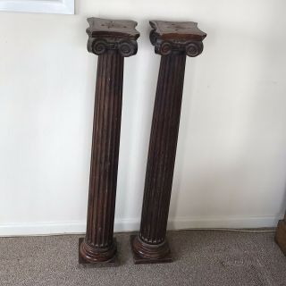 Pair Antique Architectural Solid Mahogany Reeded Column Stands Posts Bar 104 Cm 3