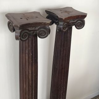 Pair Antique Architectural Solid Mahogany Reeded Column Stands Posts Bar 104 Cm 4