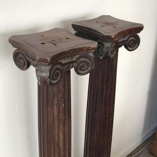 Pair Antique Architectural Solid Mahogany Reeded Column Stands Posts Bar 104 Cm 7