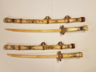 Antique Chinese Bone Carved Swords ceremonial 3
