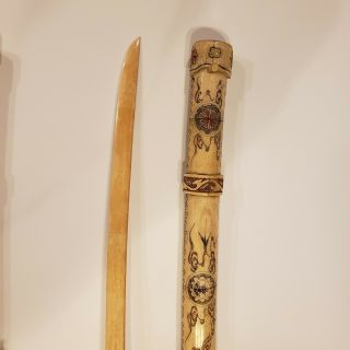 Antique Chinese Bone Carved Swords ceremonial 7