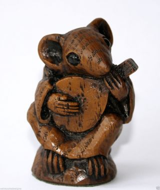 Church Mouse Musician Mandolin Carving Unique Cute Oak Musical Collectable Gift