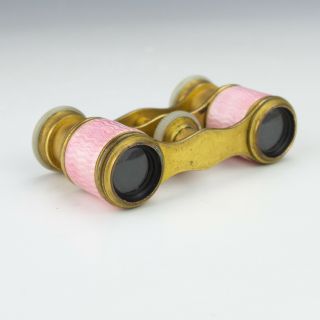 Antique Pink Guilloche Enamel & Mother Of Pearl Opera Glasses