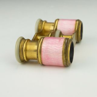 Antique Pink Guilloche Enamel & Mother Of Pearl Opera Glasses 2