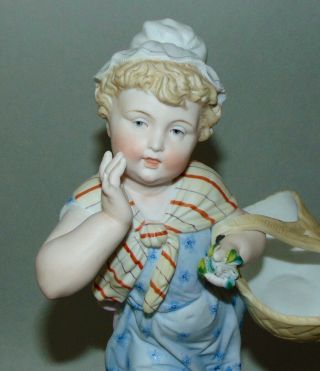 Antique Bisque Statue Sweet Child With Basket Germany Carl Schneiders Erben