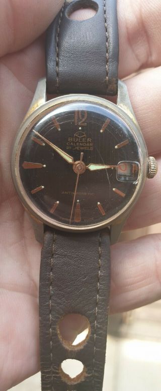 Buler Calendar 21 Jewels Gents Black Dial Vintage Watch