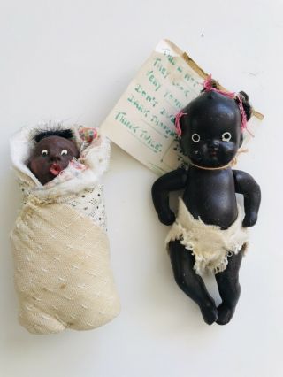 Vintage Black Bisque Baby Doll Occupied Japan Tufts Hair Cute 4”,  Black Baby