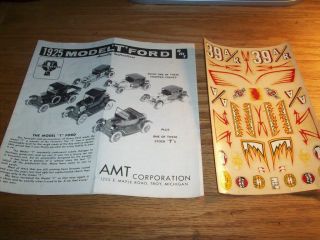 Amt 1925 Model T Ford (double) Car Instructions/decals/only - For Model Kit