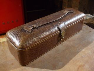 ANTIQUE FRENCH LEATHER BOX FOR GLOVES IDEAL FOR JEWELLERY lock/clasp 2