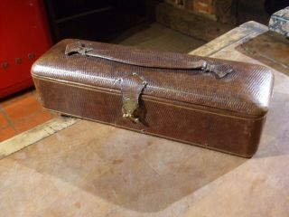 ANTIQUE FRENCH LEATHER BOX FOR GLOVES IDEAL FOR JEWELLERY lock/clasp 3