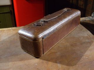ANTIQUE FRENCH LEATHER BOX FOR GLOVES IDEAL FOR JEWELLERY lock/clasp 8