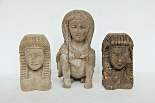 3 X Egyptian Sphinx Mythology Hand Carved Wood Fancy Gothic Style Carvings