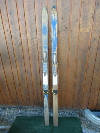 Vintage Wooden 68 " Skis Has Some Old Finish Great For Decoration