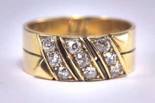 Antique Victorian English 18k Gold 0.  5ct Diamond Wide Band Ring C1879