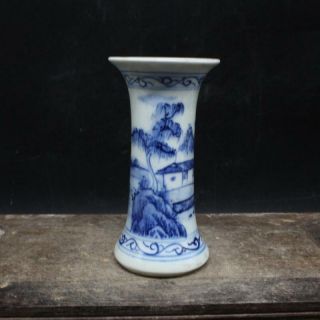 China Old Porcelain Blue Nd White Landscape Vase