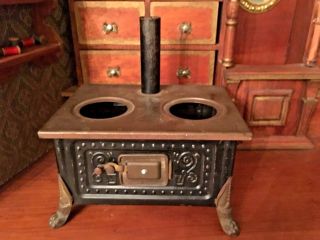 Antique Marklin Doll Or Antique Dollhouse Embossed Tin Metal Stove W Burner Wick