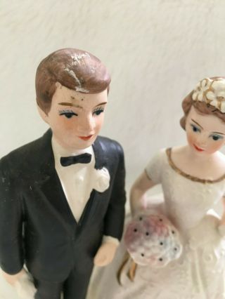 Vintage 1960’s Wedding Cake Topper Bride Groom Ceramic 6 1/2 "