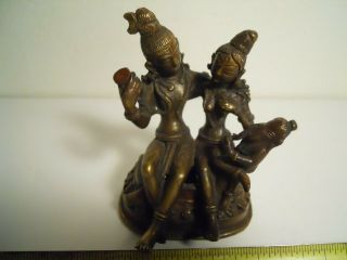 Vintage Bronze Or Brass Oriental Statue Depicting A Man,  Woman And Elephant