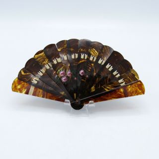 Antique Faux Tortoise Shell Open Work Hand Paint Hand Fan,  Nr