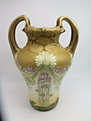 Antique Unique Rstk Amphora Pottery Gilt Vase Marked Turn Teplitz Art Nouveau