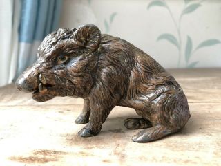 Antique Victorian Spelter Figure Figurine Hog Wild Boar Pig Franz Bergman