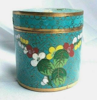 Old Antique Chinese Cloisonne / Enamel Tea Caddy Trinket Blue Floral Bronze