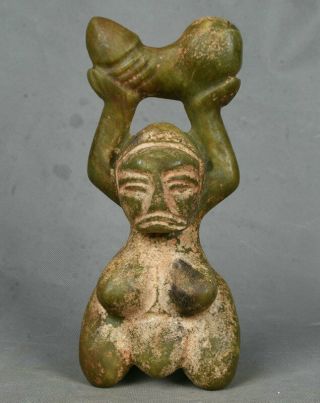 20cm Old Chinese Hongshan Culture Stone Jade Carving Woman Hold Genitals Statue